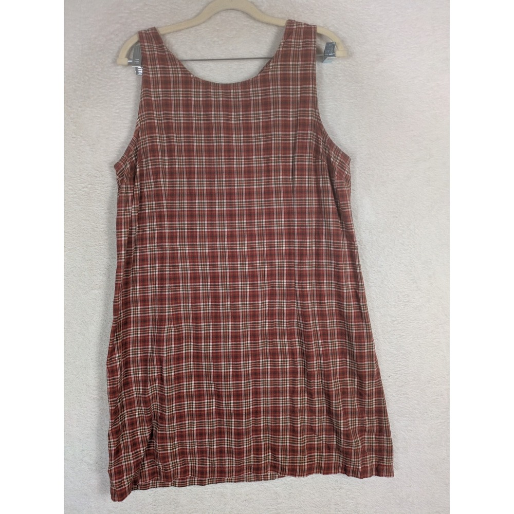 Faded Glory Jumper Dress Women's XL Red Plaid Vintage Sleeveless Scoop Neck Zip